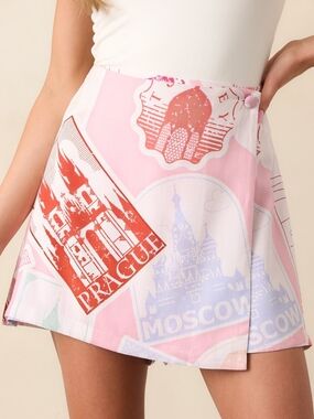 NWT Prosperina Peyton Passport Print Pink Skort in XS